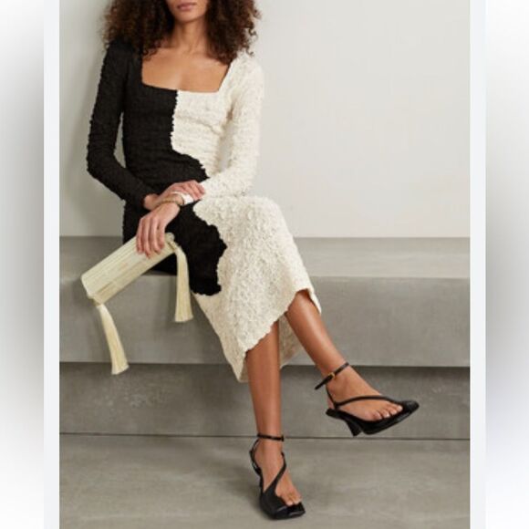 New Mara Hoffman Amy Popcorn Midi Dress Black/ Cream Large - Picture 16 of 16